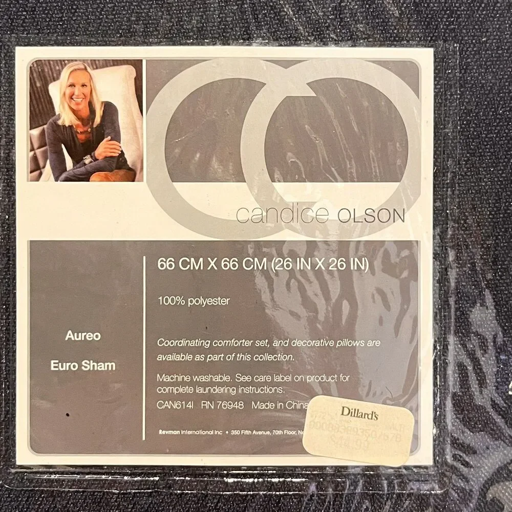 Candice Olson AUREO Euro Sham 26” x 26” Navy Blue Tan Cording Hidden Zipper